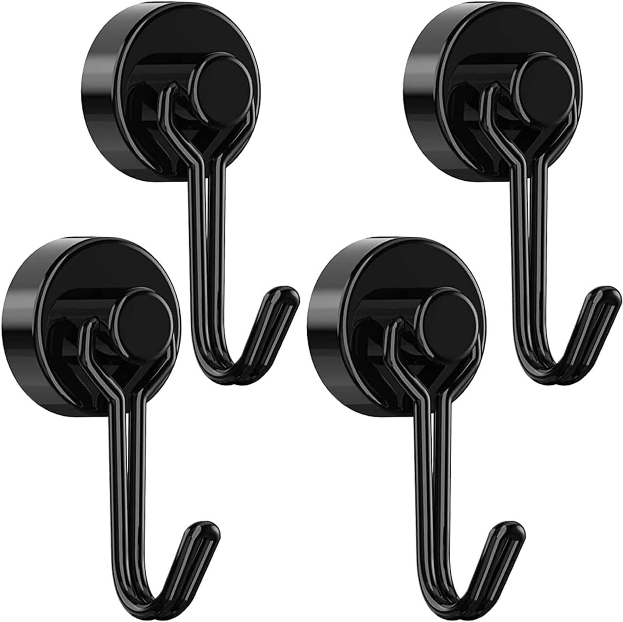 Heavy Duty Magnetic Hooks 30LB, Neodymium Magnet Hooks with Rust-Proof Coating & Metal Plates for Fridge, Kitchen, Grill, Tools, Outdoor & Hanging Wreaths (Black)